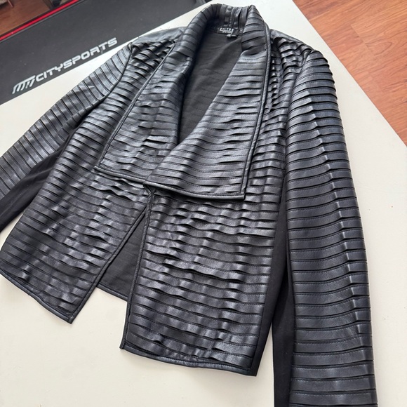 Bylyse Spenard Tiered Cardigan Jacket Vegan Leather Ruffle Front Duster Moto - Picture 3 of 7